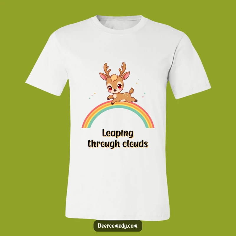 Funny Kawaii Deer Leap T-Shirt: Wearable Magic and Joyful Rainbow Vibes