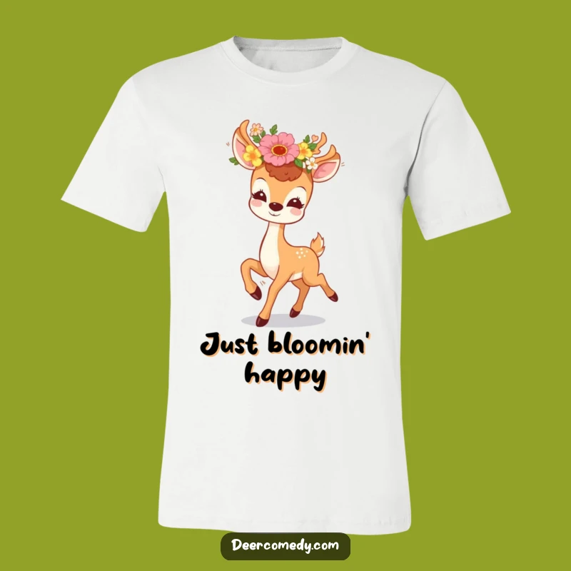 Funny Kawaii Deer Floral T-Shirt: Prancing Joyful Deer Shirt, Great Funny Gift