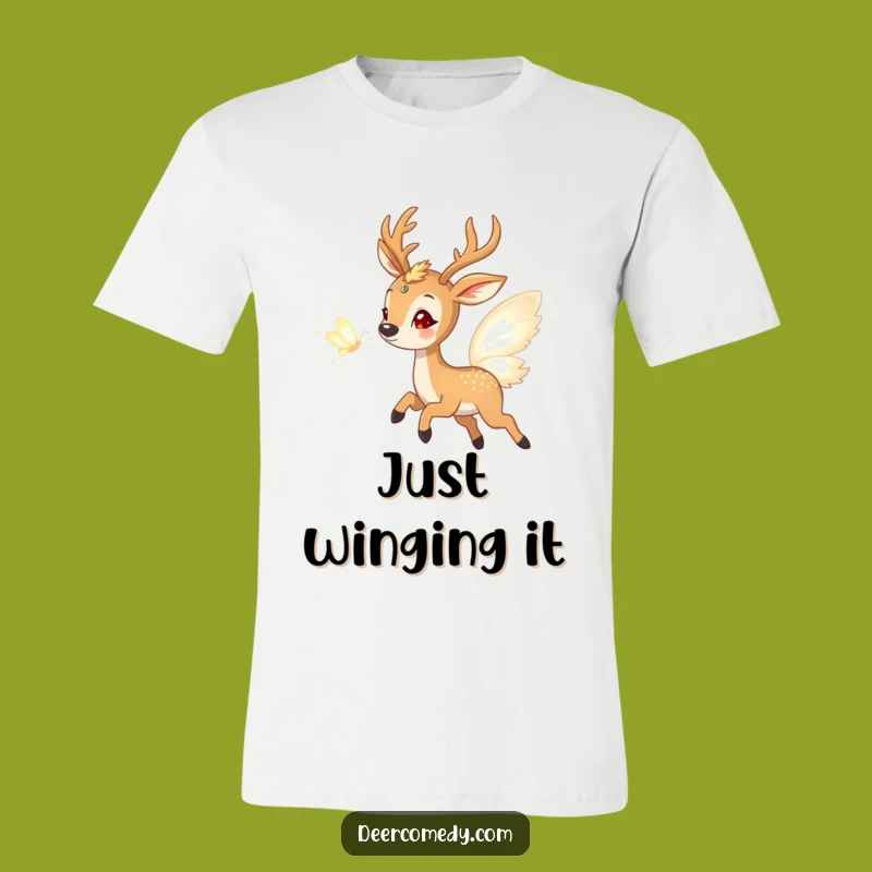 Funny Deer Chasing Light Butterfly T-Shirt: Wearable Whimsy for Joyful Souls