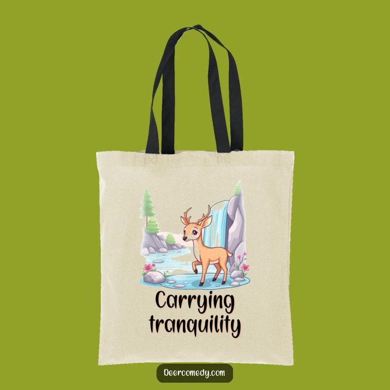 Funny Deer Waterfall Tote Bag: Carry Serenity, Elegant Nature Gift