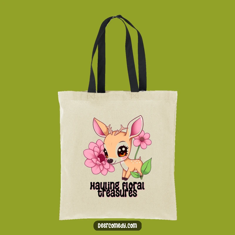 Funny Kawaii Deer Flower Tote Bag: Big Eyes Bloom Bag, Ideal Funny Gift